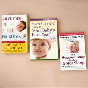 Book. Happiest Baby-H. Karp, Solve child's sleep- R. Ferber, Mayo Clinic
